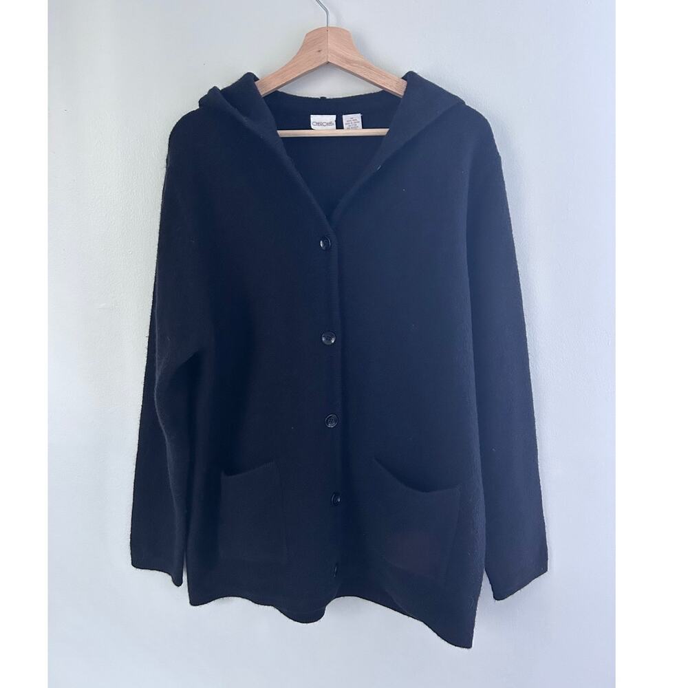 Cherokee 100% Wool Jacket Cardigan Hood Women's M Black Basic Fall Capsule Basic